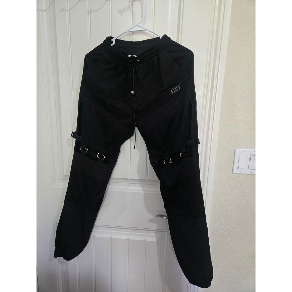 JK Attire Black Techwear Cargo Jogger Pants Buckle Strap Mesh Size XS